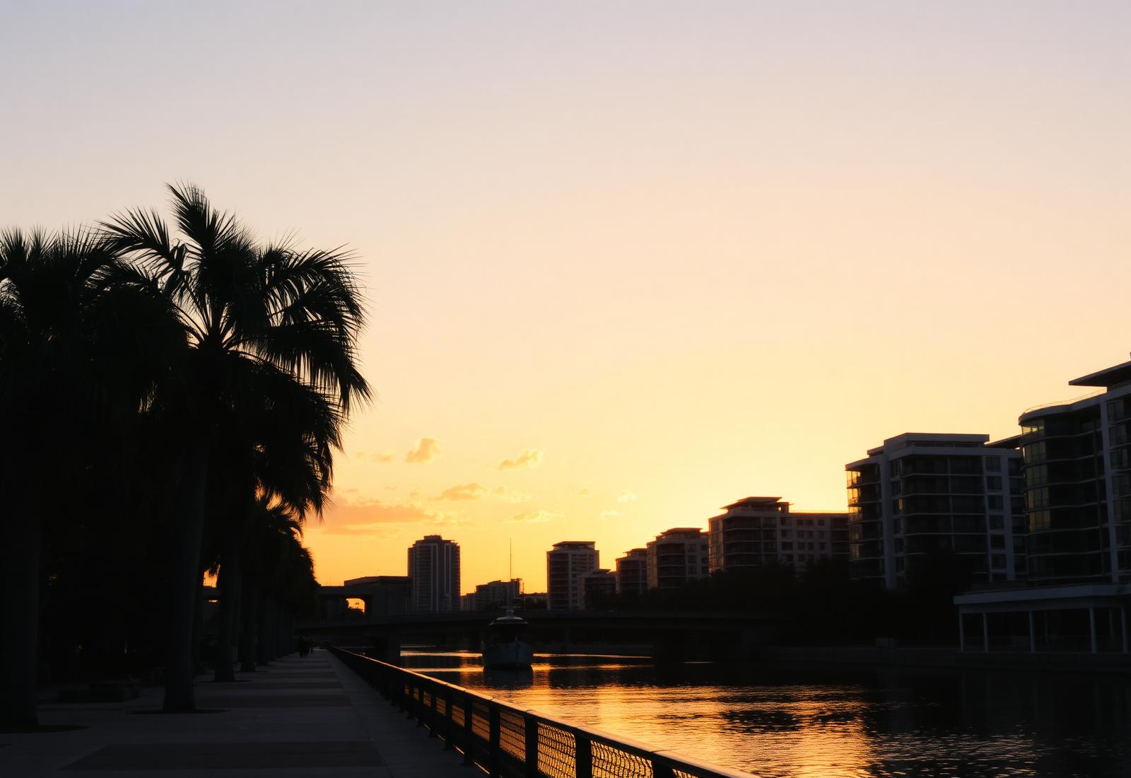 Tampa Riverwalk at sunset